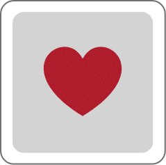 A red heart icon is centered on a light gray square with a black rounded border, symbolizing love or favorite.