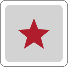 A red five-pointed star centered on a light gray square background with rounded black edges.