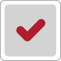 A red checkmark symbol centered on a light gray square background with rounded black borders.
